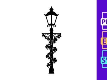 Vintage black street lamp with floral ironwork design silhouette preview picture