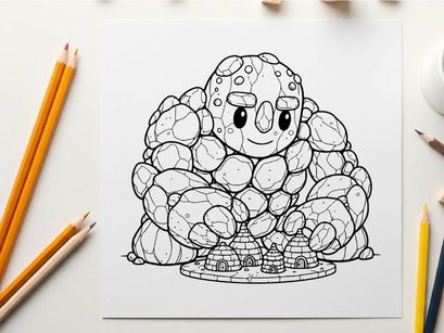 Cute stone monster hugging rocks vector illustration