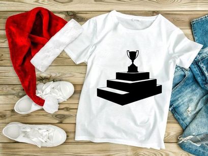 A black silhouette of a trophy on a three step podium