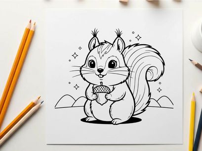 Cute squirrel holding acorn vector illustration flat design