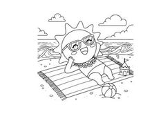 Sun character shocked at beach vector illustration flat design