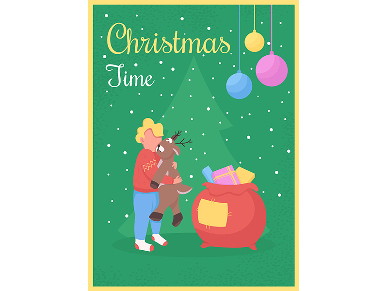 Christmas time greeting card flat vector template