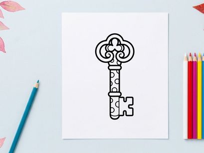 Ilustrasi kunci ornamen vintage untuk desain Halloween. Seni vektor kunci klasik dengan ukiran bunga rumit.