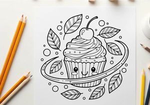 Cute cupcake with cherry vector illustration flat design