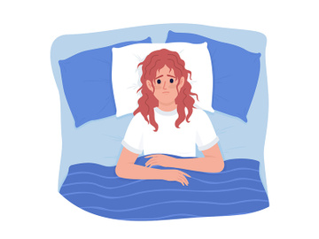 Upset woman with insomnia semi flat color vector character preview picture