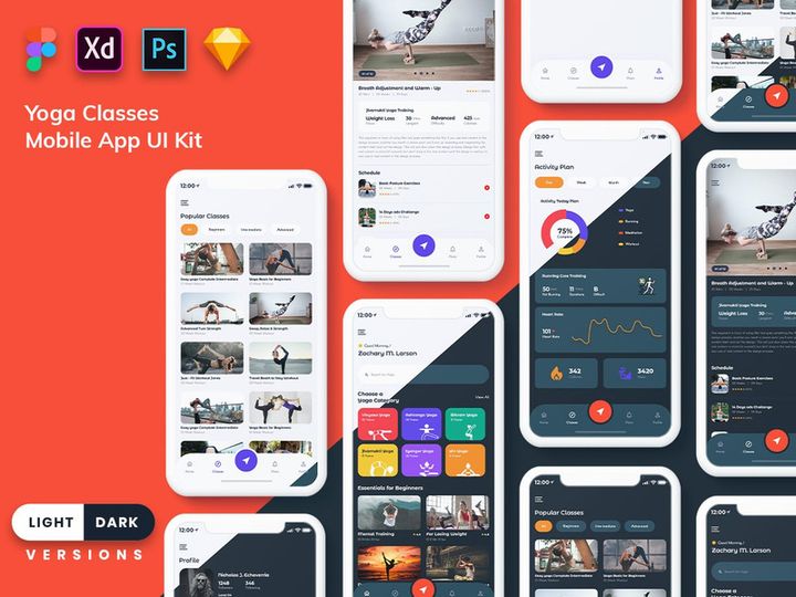 Yoga Class Mobile App UI (Light & Dark)