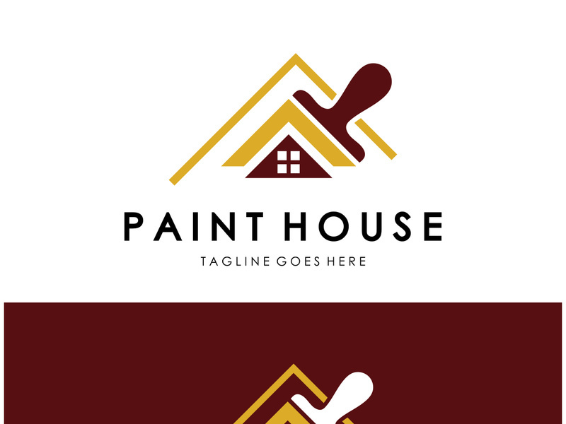 logo icon illustration house paint with a blend of brushes and rollers for house wall paint design, minimalist house, painting, interior, building, property business, wallpaper, vector concept