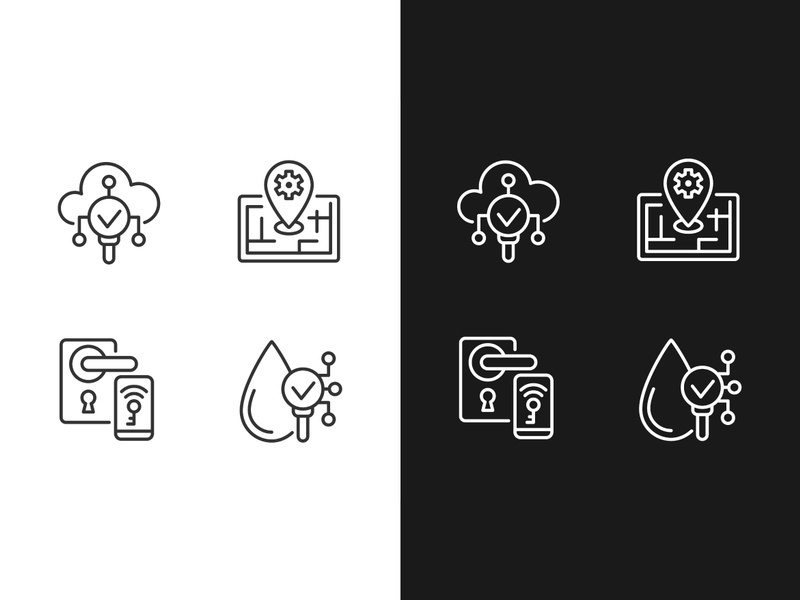 IoT technologies pixel perfect light and dark theme color icons set