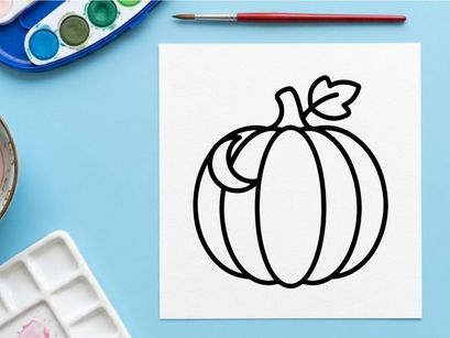 Hand-drawn Halloween pumpkin illustration. Classic jack-o-lantern sketch with leafy vine for seasonal decor and crafts.