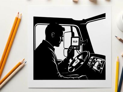 Silhouette of a man driving a truck with a retro dashboard