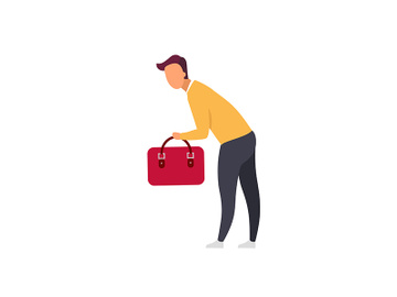 Man traveler with carry-on bag flat color vector faceless character preview picture
