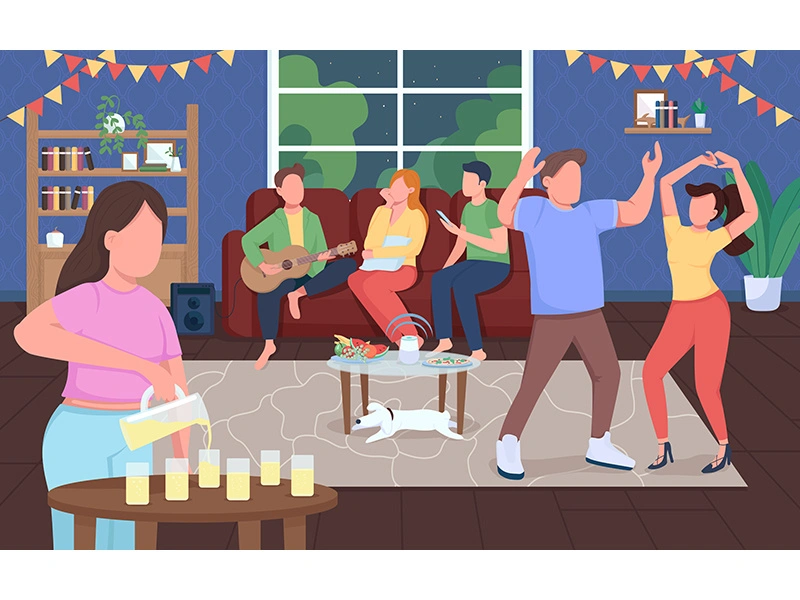 Home party flat color vector illustration