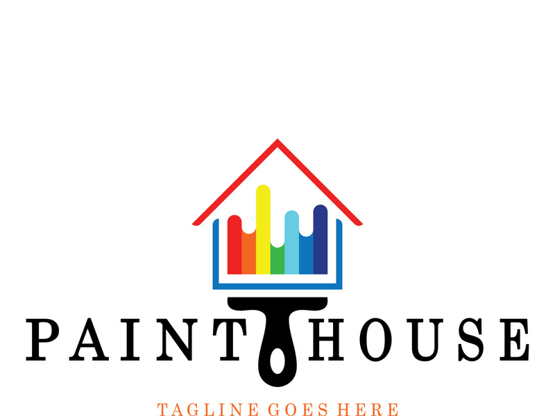logo icon illustration house paint with a blend of brushes and rollers for house wall paint design, minimalist house, painting, interior, building, property business, wallpaper, vector concept