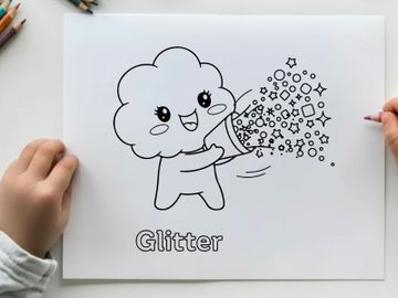 Cute cloud character blowing glitter vector illustration preview picture
