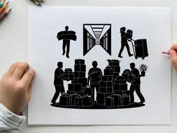 Silhouette of warehouse workers loading and unloading boxes and packages preview picture