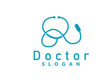 Stethoscope Logo, Simple Line Model Health Care Logo Design