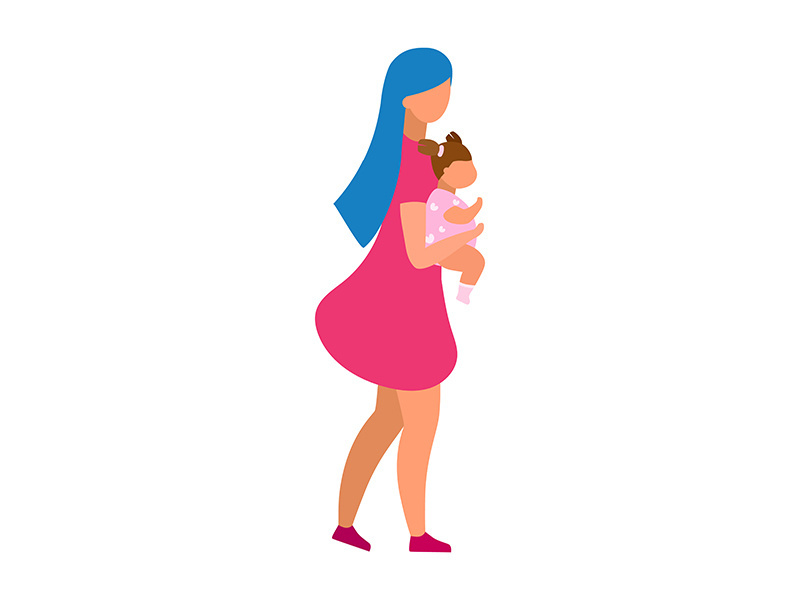 Mother embracing toddler girl semi flat color vector characters