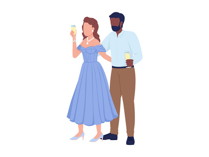 Loving couple at party semi flat color vector characters set