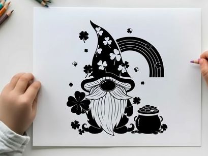 St patrick's day gnome silhouette with rainbow and shamrocks