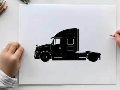 Silhouette of a semi truck against a white background