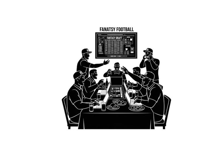 Fantasy football silhouette of friends drafting team