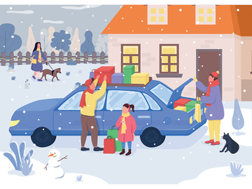 Holiday family shopping flat color vector illustration preview picture