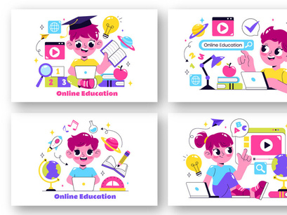 10 Online Education for Kids Illustration