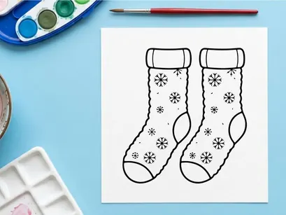 Pair of festive Christmas socks with snowflakes and ribbons for holiday celebrations