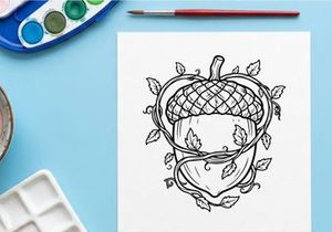 Hand-drawn apple with vines and leaves. Artistic botanical illustration for health and food themes.