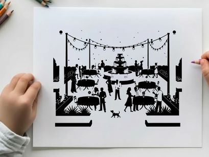 Silhouette of people at an outdoor wedding reception party