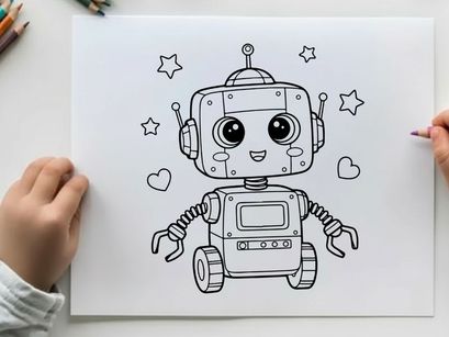 Cute robot with hearts and stars vector illustration