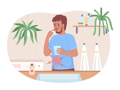 People suffering from pain and nausea 2D vector isolated illustrations set