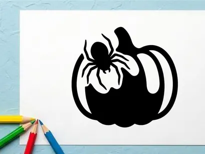 Black Halloween Pumpkin with Spider and Web for Fall Decor
