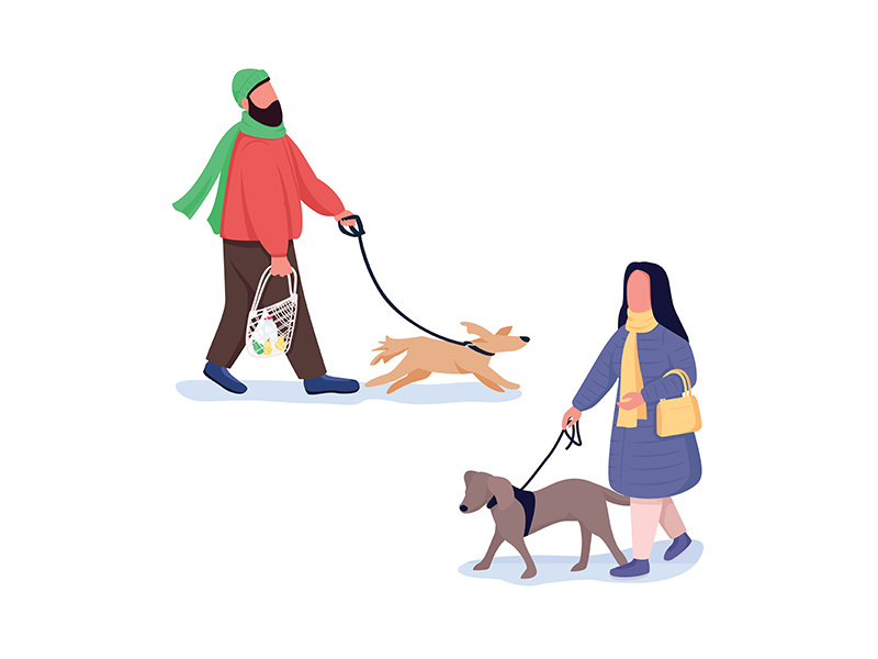 Pet owners flat color vector faceless characters