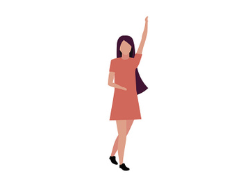 Young woman with hand up semi flat color vector character preview picture