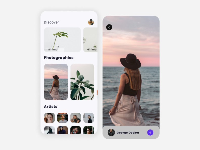 Photography app UI