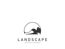 Landscape Desert line art outline minimalist logo vector illustration design