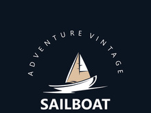 Sailboat vintage logo minimalist with wave, travel yacth or sailing boat vector design template