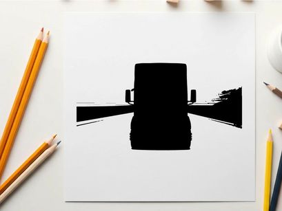 Silhouette of a large truck driving down a desert highway