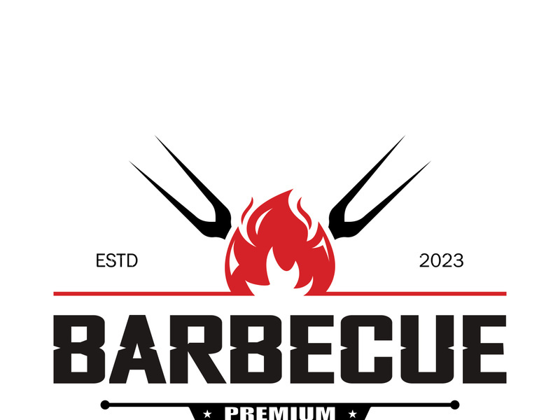 Simple Barbecue Vintage hot grill, with crossed flames and spatula. Logo for restaurant, badge, cafe and bar.vector