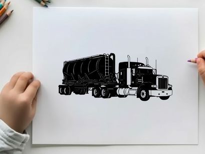 Silhouette of a semi truck hauling a large cylindrical load