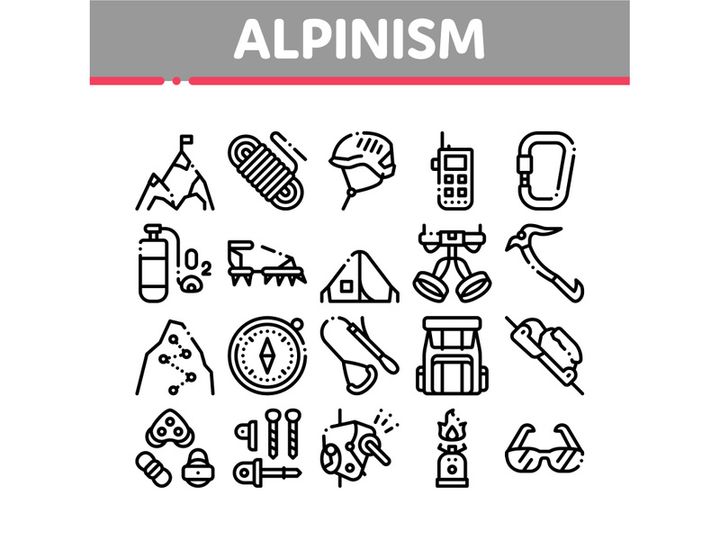 Alpinism Collection Elements Vector Icons Set