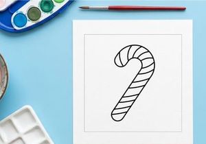 Candy cane line art illustration for Christmas holiday design and coloring page activity.