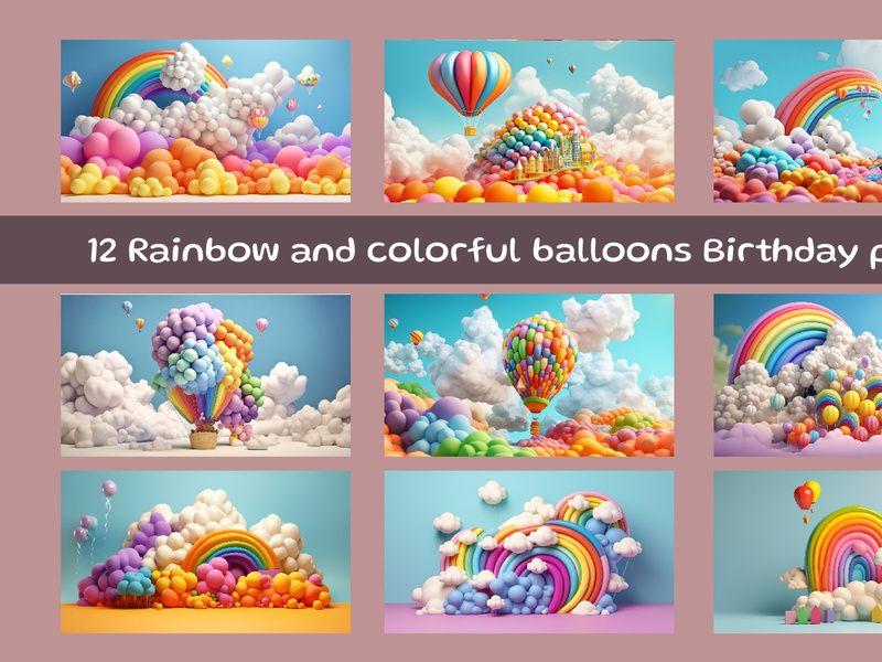 Rainbow and colorful balloons birthday party