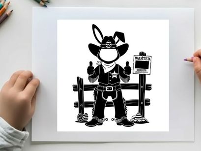 Cowboy cartoon character silhouette giving thumbs up by fence