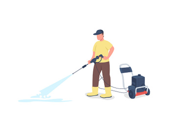 Professional cleaner with equipment flat color vector faceless character preview picture