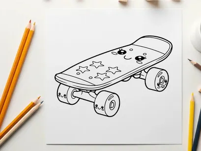 Skateboard with stars flat design vector illustration