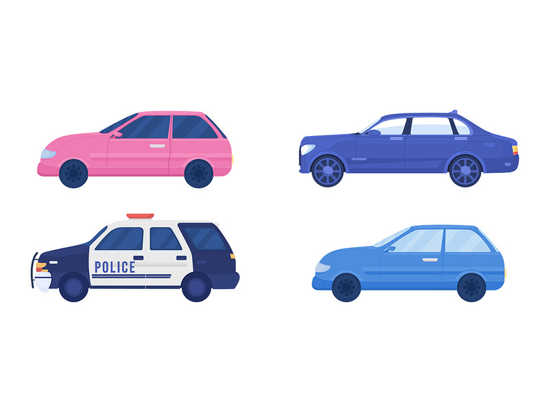 Different cars semi flat color vector objects
