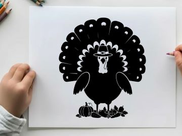 Black silhouette of a pilgrim turkey with hat and feathers preview picture