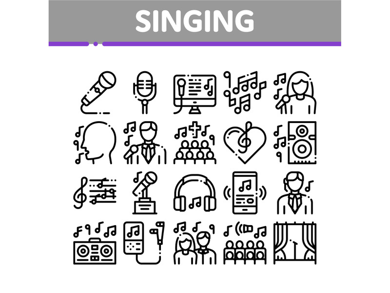 Singing Song Collection Elements Vector Icons Set